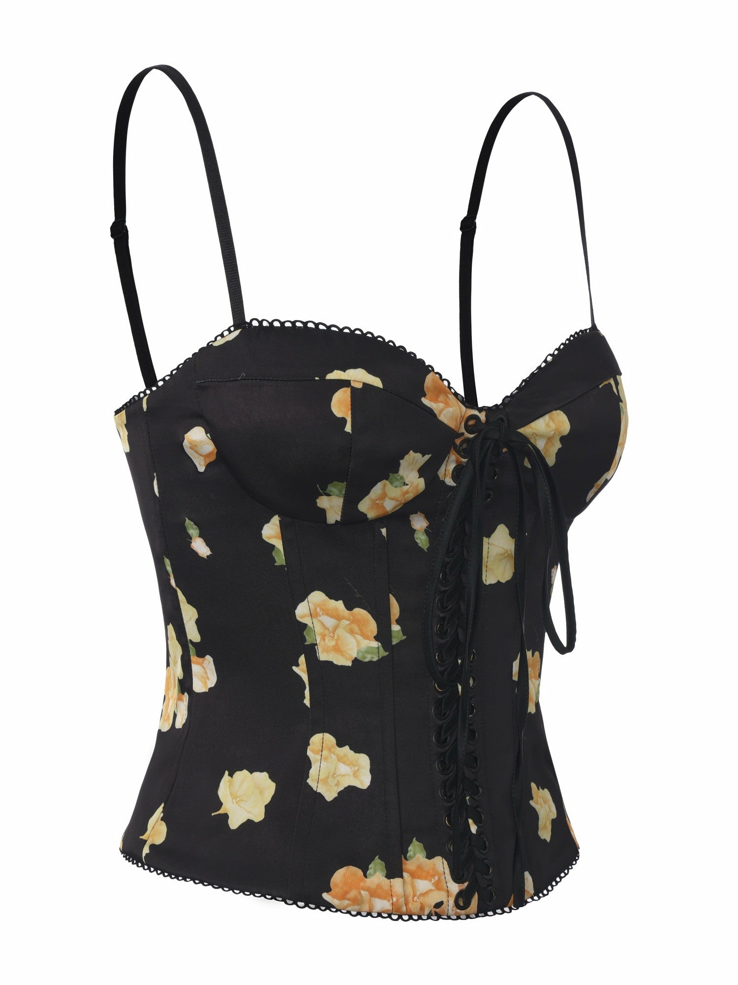 Nana Jacqueline Mila Lace-Up Corset Black Floral Top Black