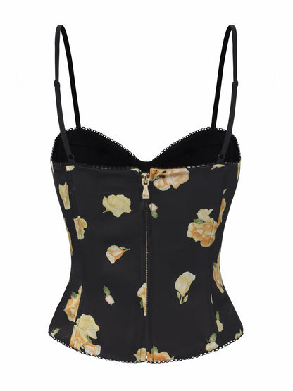 Nana Jacqueline Mila Lace-Up Corset Black Floral Top Black