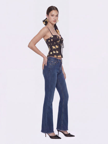 Nana Jacqueline Mila Lace-Up Corset Black Floral Top Black