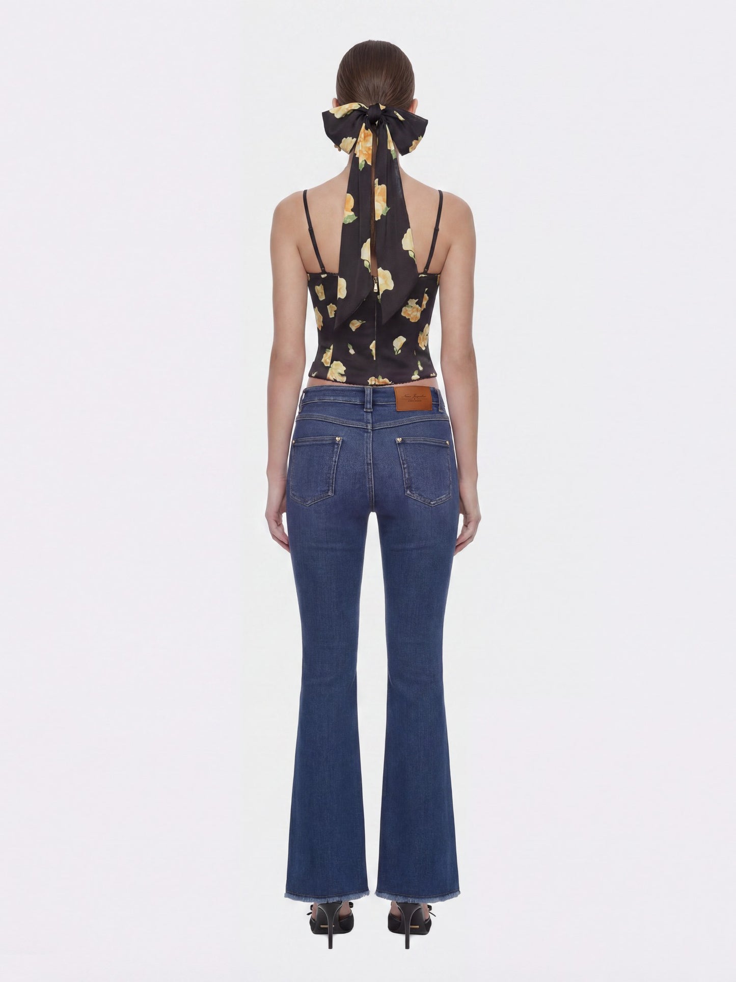 Nana Jacqueline Mila Lace-Up Corset Black Floral Top Black