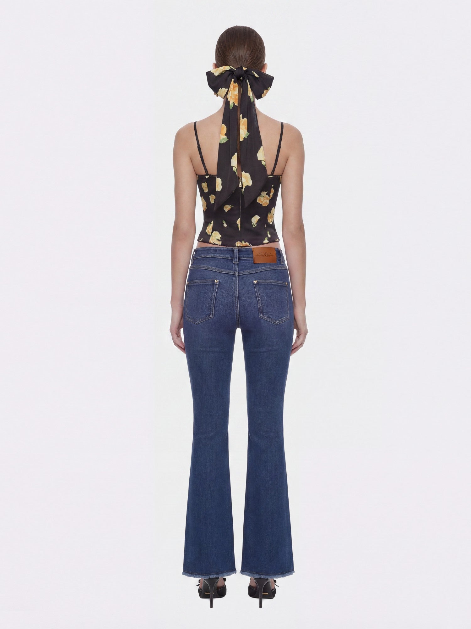 Nana Jacqueline Mila Lace-Up Corset Black Floral Top Black