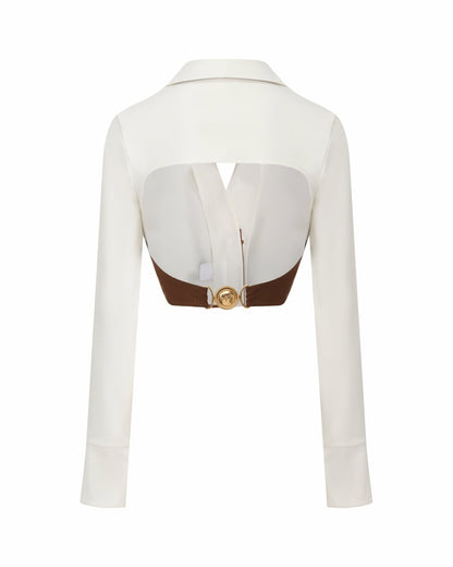 Nana Jacqueline Celine Top: Brown White Top for Date Night Brown & White