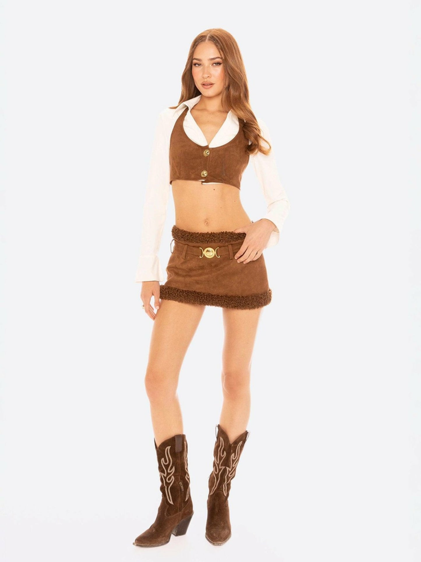 Nana Jacqueline Celine Top: Brown White Top for Date Night Brown & White