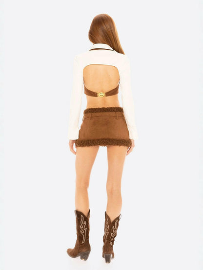 Nana Jacqueline Celine Top: Brown White Top for Date Night Brown & White