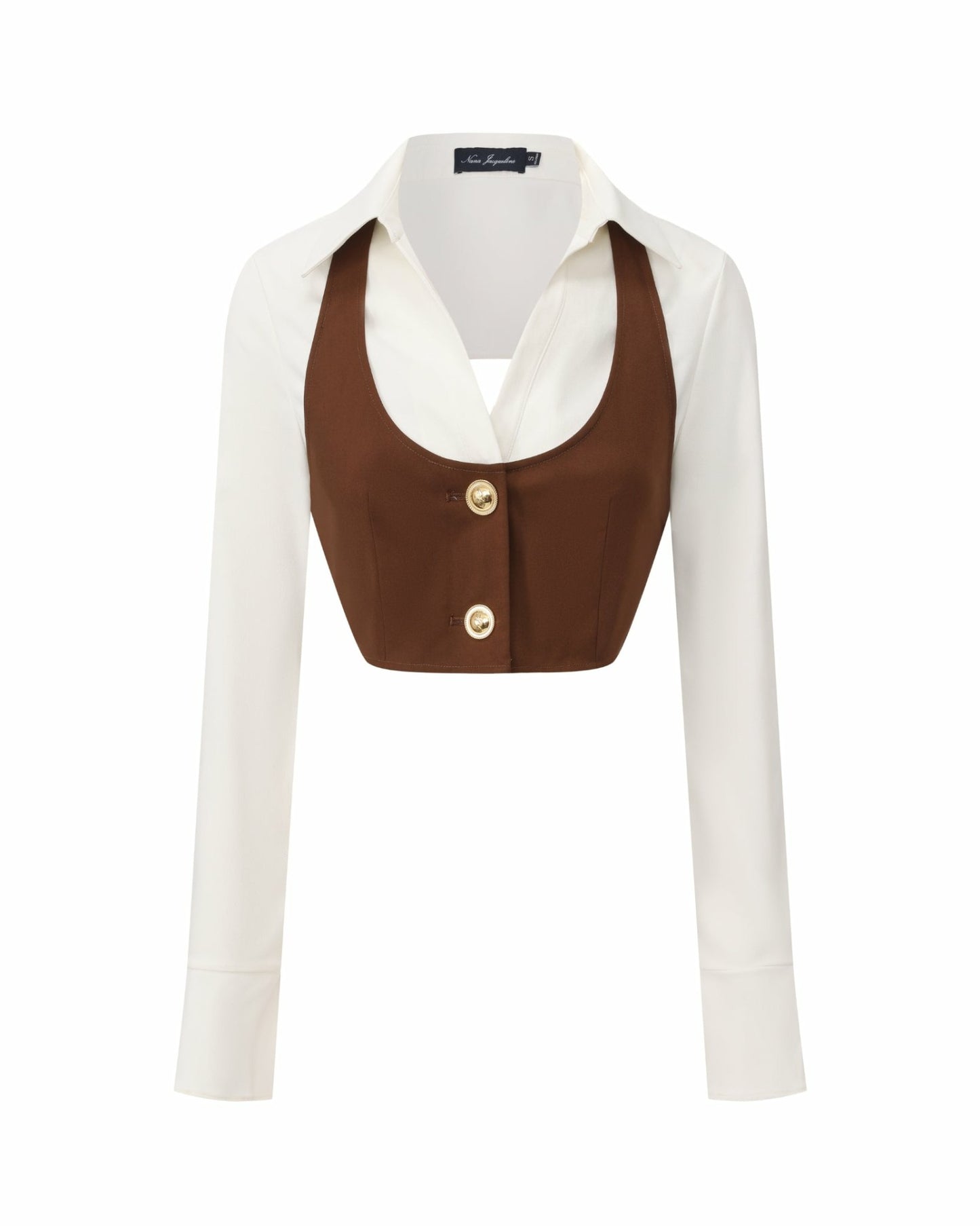 Nana Jacqueline Celine Top: Brown White Top for Date Night Brown & White