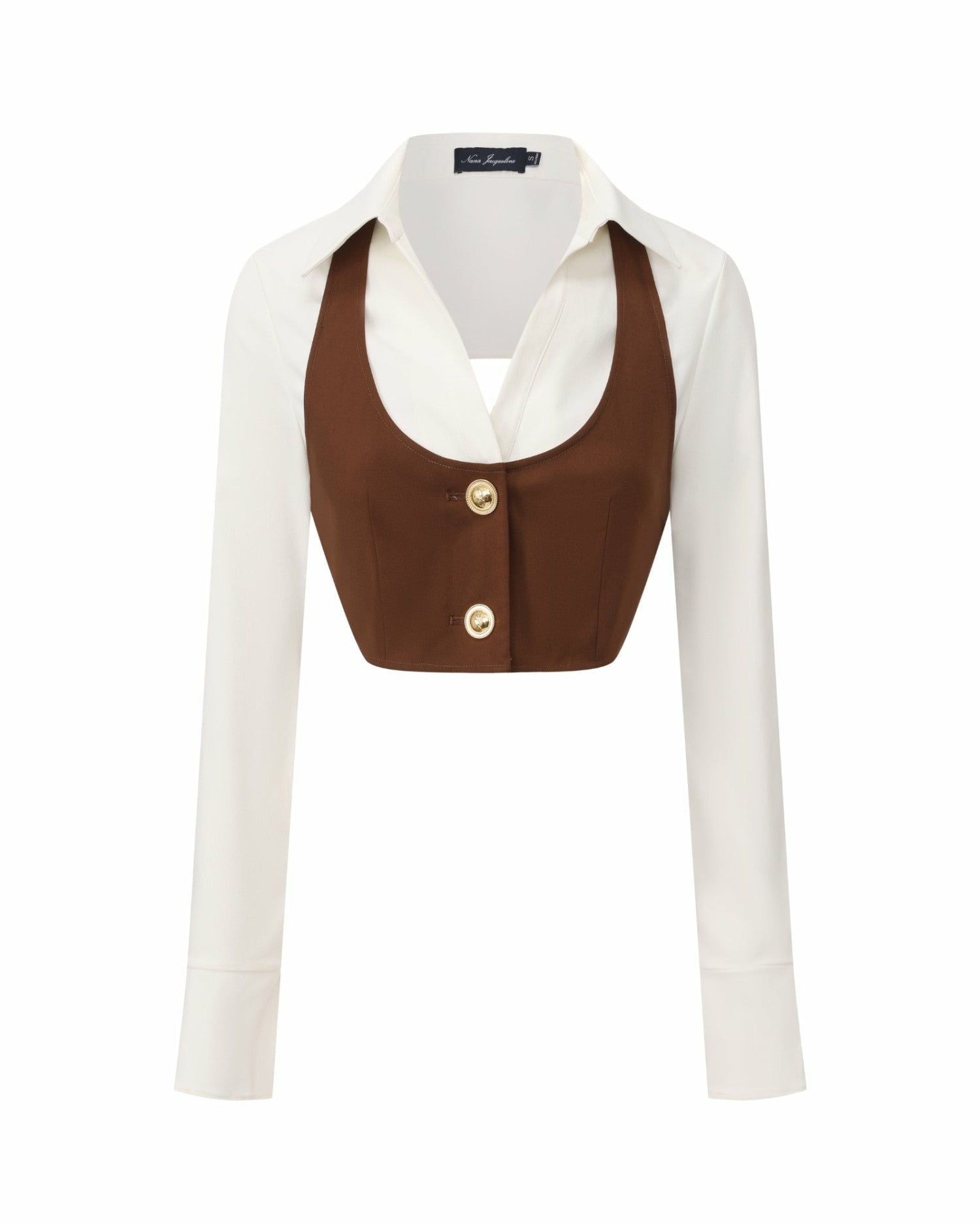 Nana Jacqueline Celine Top: Brown White Top for Date Night Brown & White