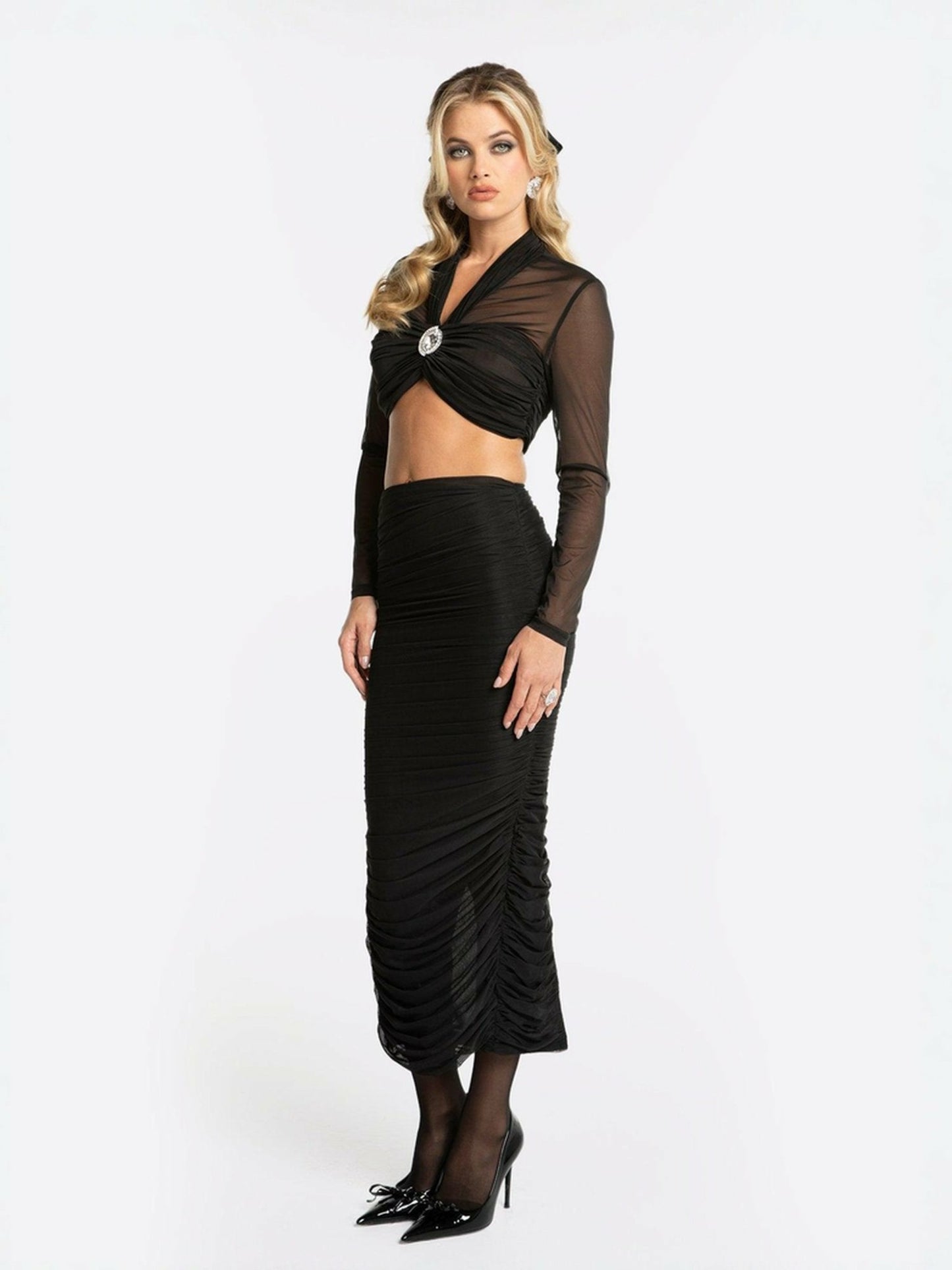 Nana Jacqueline Pia Mesh Top: Black Top for Date Night Black