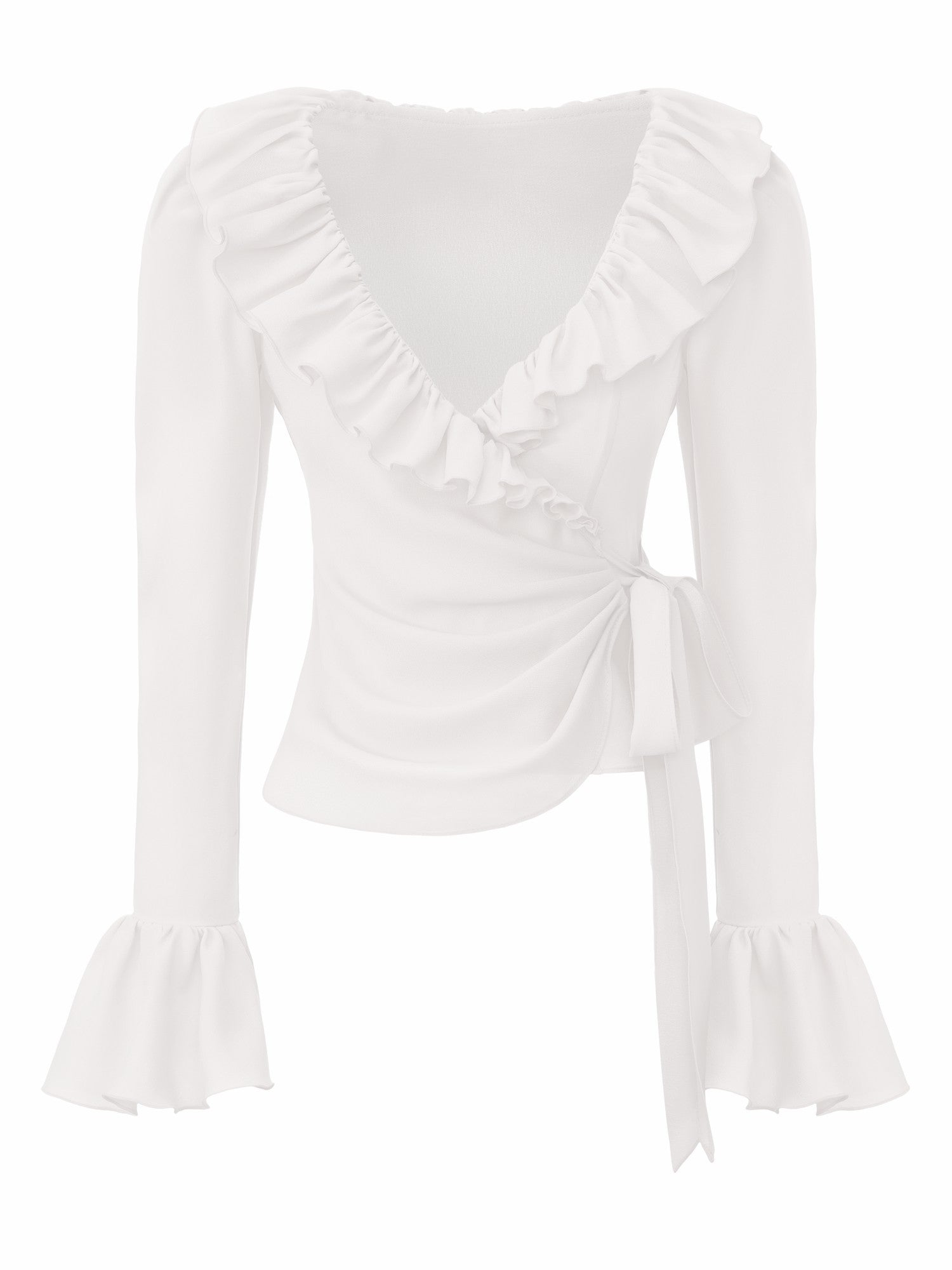 Nana Jacqueline Charlotte Ruffle V-Neck White Top White