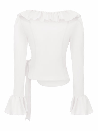 Nana Jacqueline Charlotte Ruffle V-Neck White Top White