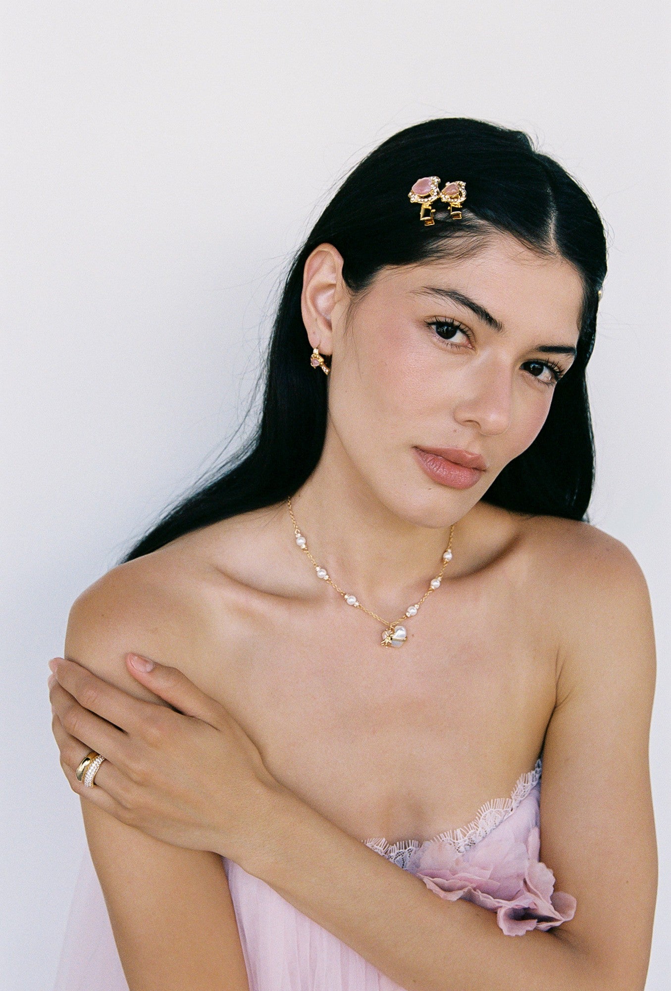 Nana Jacqueline Kaia Hair Pins: Gold Hair Pins for Date Night Pink