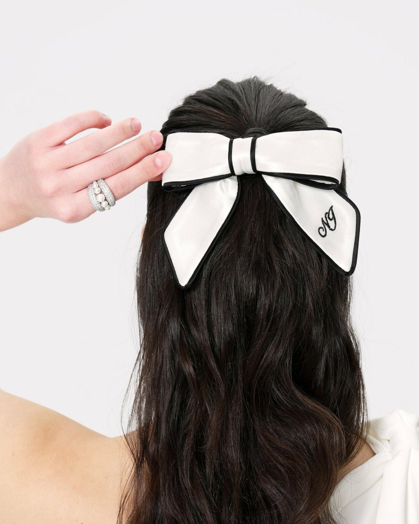 Nana Jacqueline Marlene Bow: White Hair Bow for Bridal Shower White