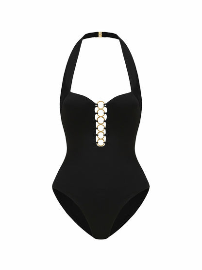 Nana Jacqueline Sonia One-Piece Swimsuit: Black One-Piece Swimsuit for Beach Vacation Black