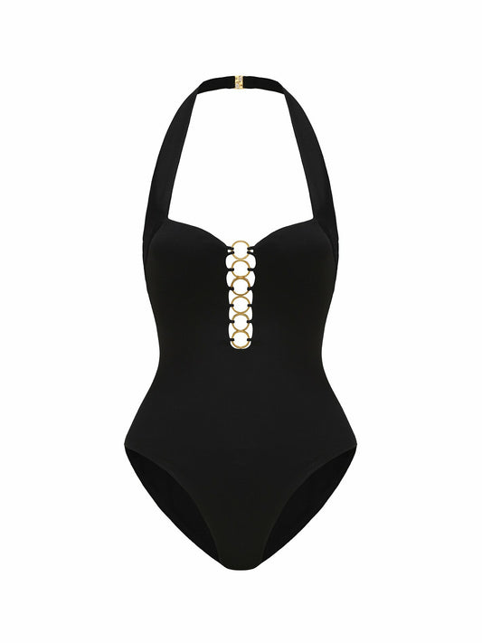 Nana Jacqueline Sonia One-Piece Swimsuit: Black One-Piece Swimsuit for Beach Vacation Black