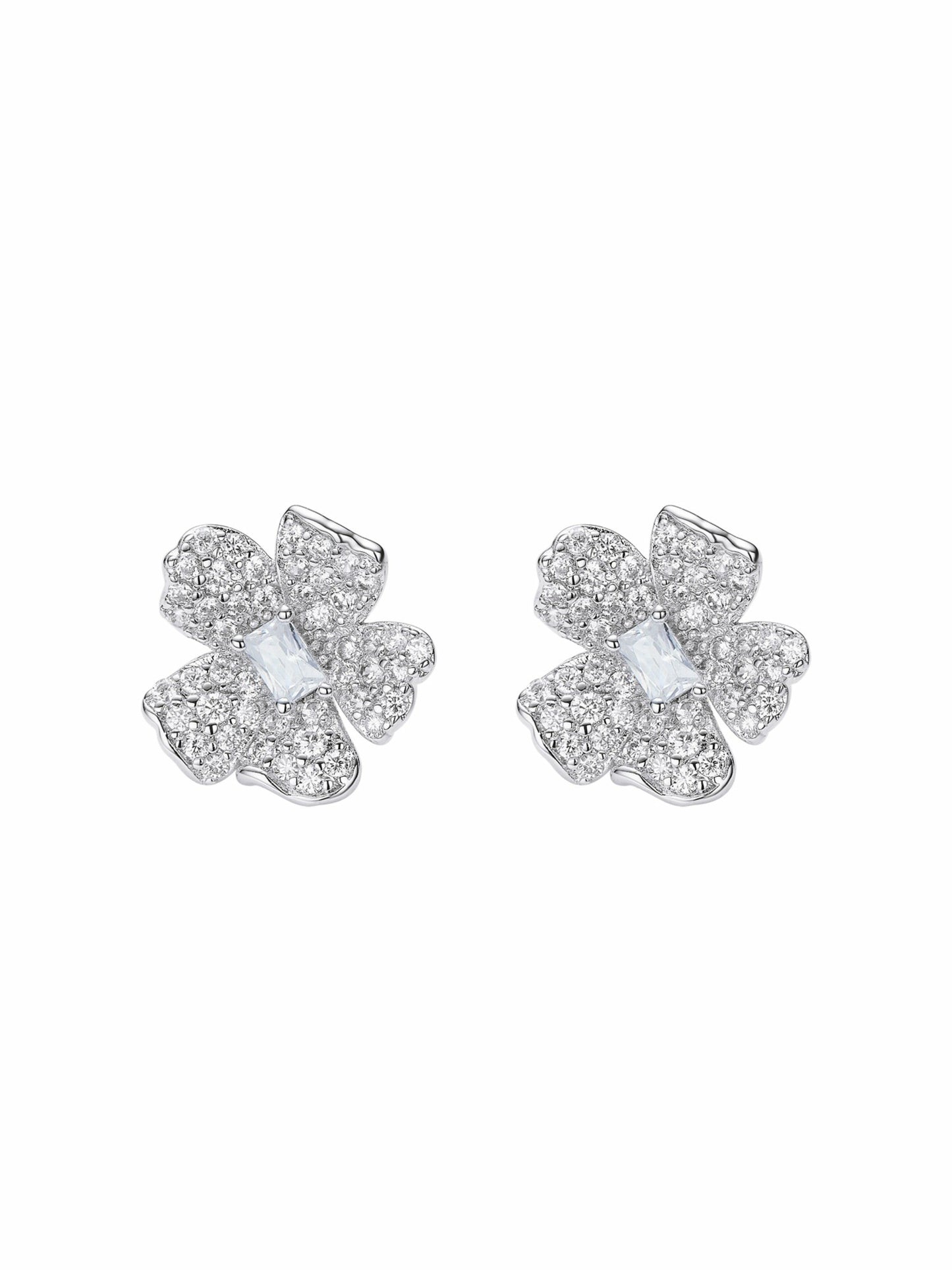 Nana Jacqueline Odessa Floral Crystal White Earrings White