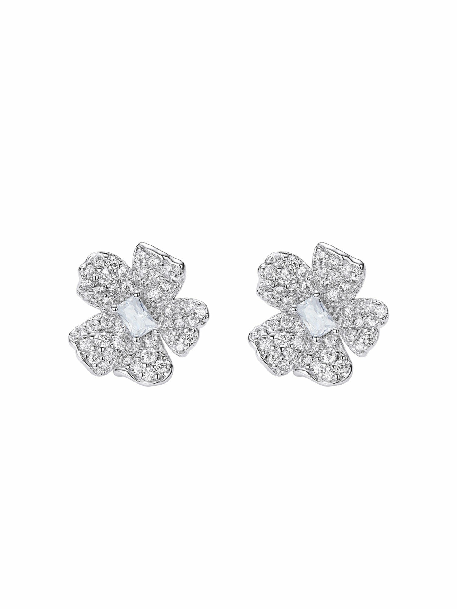 Nana Jacqueline Odessa Floral Crystal White Earrings White