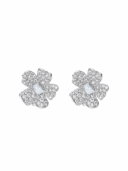 Nana Jacqueline Odessa Floral Crystal White Earrings White