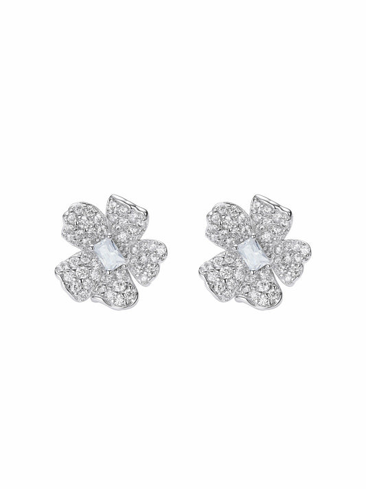 Nana Jacqueline Odessa Floral Crystal White Earrings White