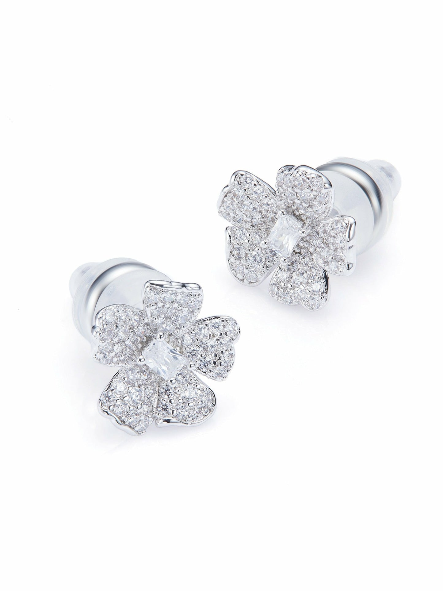 Nana Jacqueline Odessa Floral Crystal White Earrings White