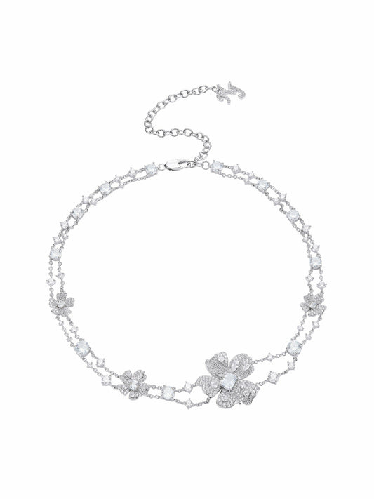 Nana Jacqueline Zariah Floral Layered White Necklace White
