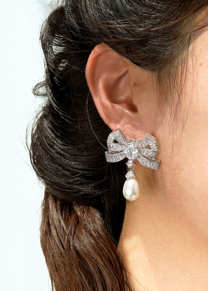 Nana Jacqueline Evelyn Earrings: White Pearl Earrings for Bridal Shower White