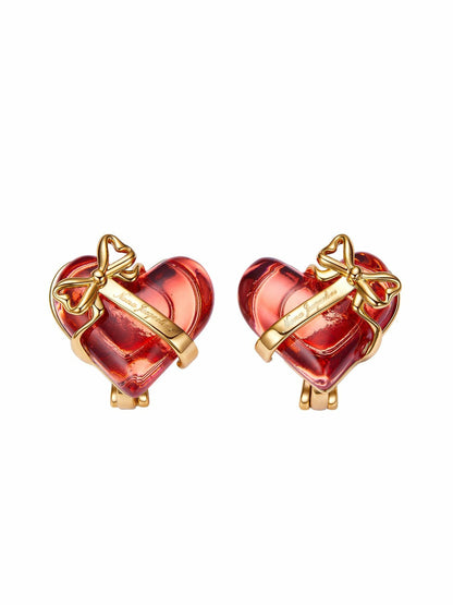 Nana Jacqueline Eléa Bow-Ribbon Heart Red Earrings: Red Earrings for Date Night Red