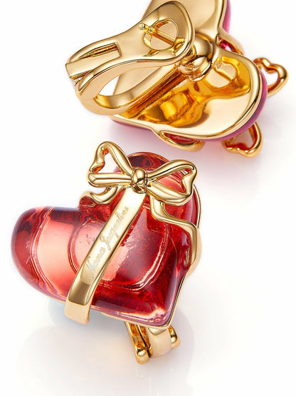 Nana Jacqueline Eléa Bow-Ribbon Heart Red Earrings: Red Earrings for Date Night Red