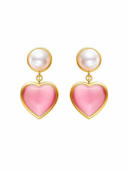 Nana Jacqueline Dascha Heart Earrings: Pink Gold Earrings for Date Night Pink