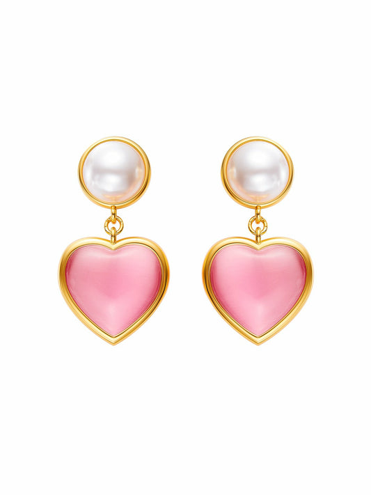 Nana Jacqueline Dascha Heart Earrings: Pink Gold Earrings for Date Night Pink