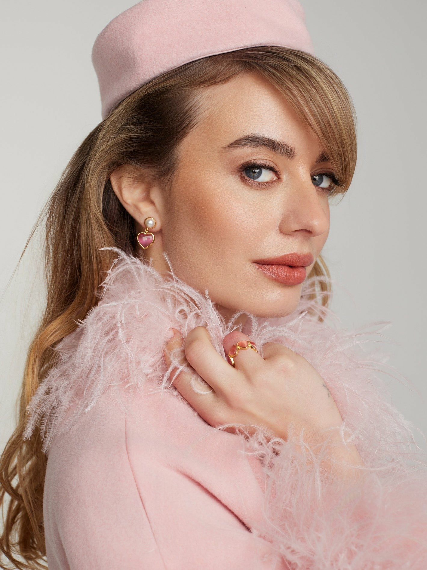 Nana Jacqueline Dascha Heart Earrings: Pink Gold Earrings for Date Night Pink