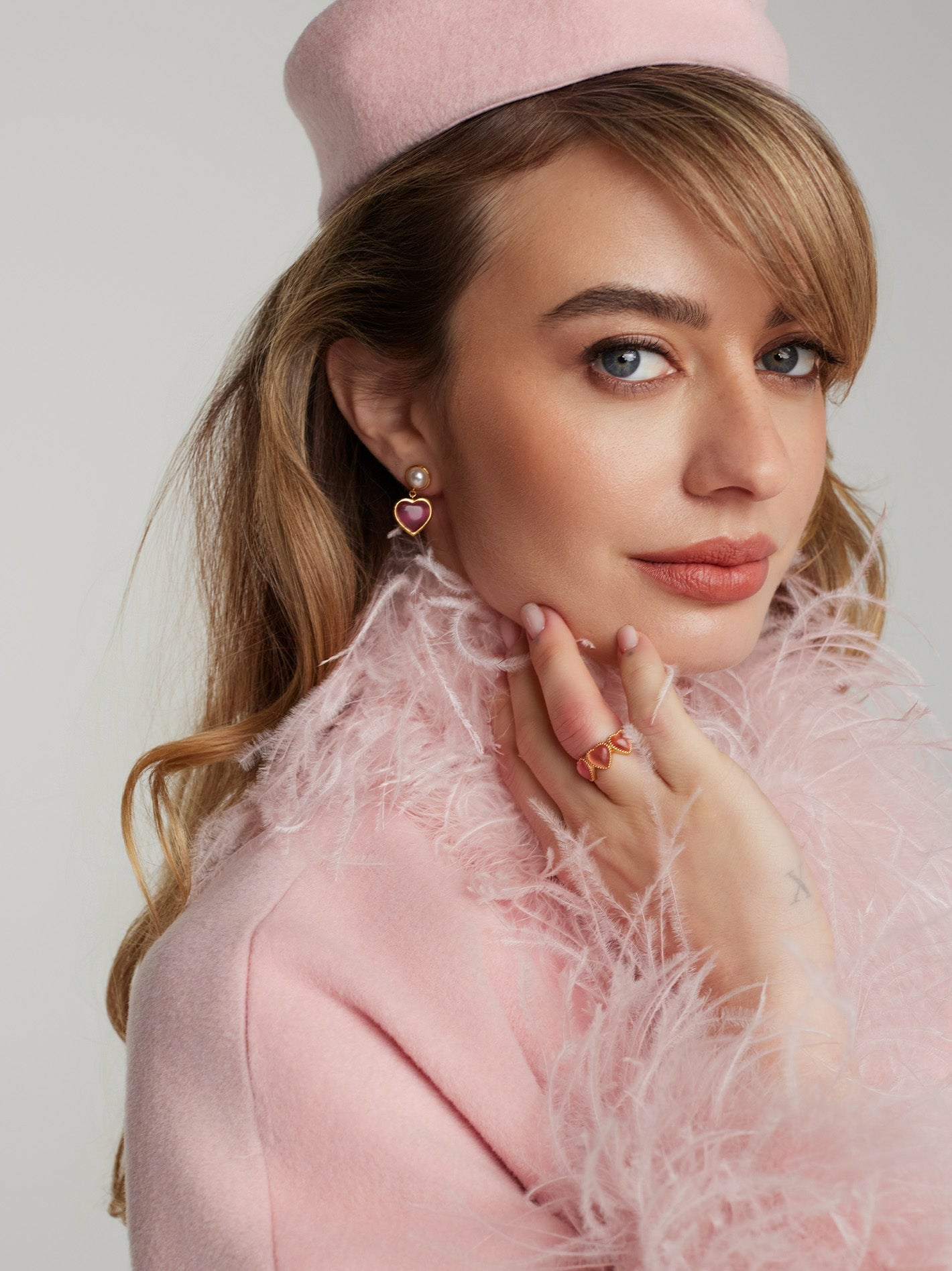 Nana Jacqueline Dascha Heart Earrings: Pink Gold Earrings for Date Night Pink