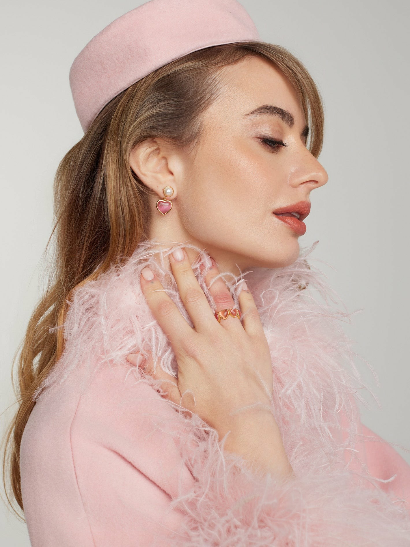 Nana Jacqueline Dascha Heart Earrings: Pink Gold Earrings for Date Night Pink
