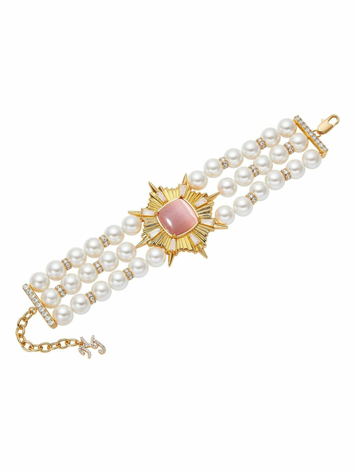 Nana Jacqueline Felicty Pearl Bracelet: White Pearl Bracelet for Bridal Shower Pink