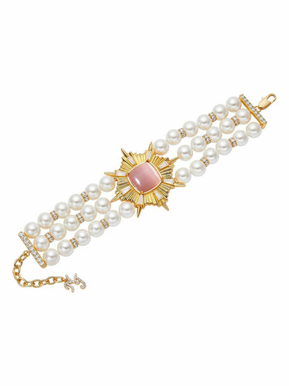 Nana Jacqueline Felicty Pearl Bracelet: White Pearl Bracelet for Bridal Shower Pink