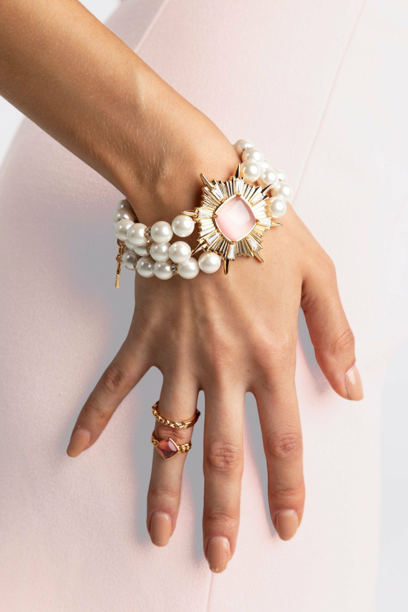 Nana Jacqueline Felicty Pearl Bracelet: White Pearl Bracelet for Bridal Shower Pink