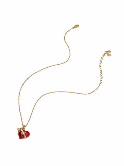 Nana Jacqueline Eléa Bow-Ribbon Heart Red Necklace: Red Necklace for Date Night Red