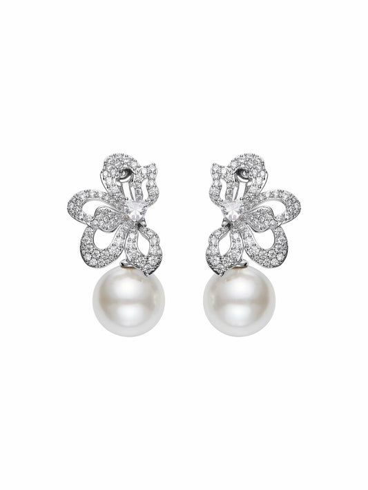 Nana Jacqueline Amelia Earrings: White Pearl Earrings for Bridal Shower White