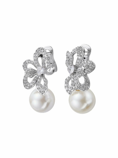 Nana Jacqueline Amelia Earrings: White Pearl Earrings for Bridal Shower White