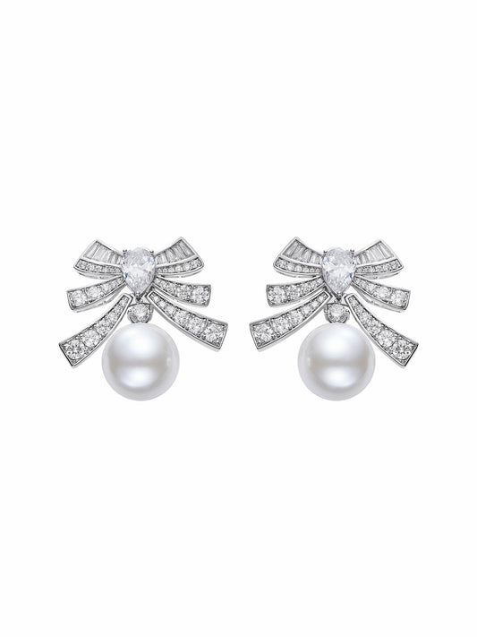 Nana Jacqueline Alysa Earrings: White Pearl Earrings for Bridal Shower White