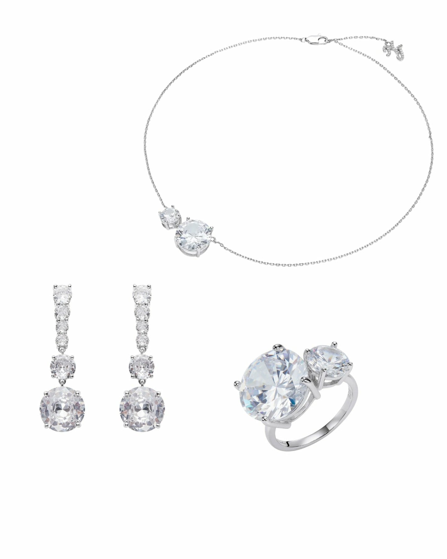 Nana Jacqueline The Timeless Diamond: Silver Jewelry Set for Wedding White