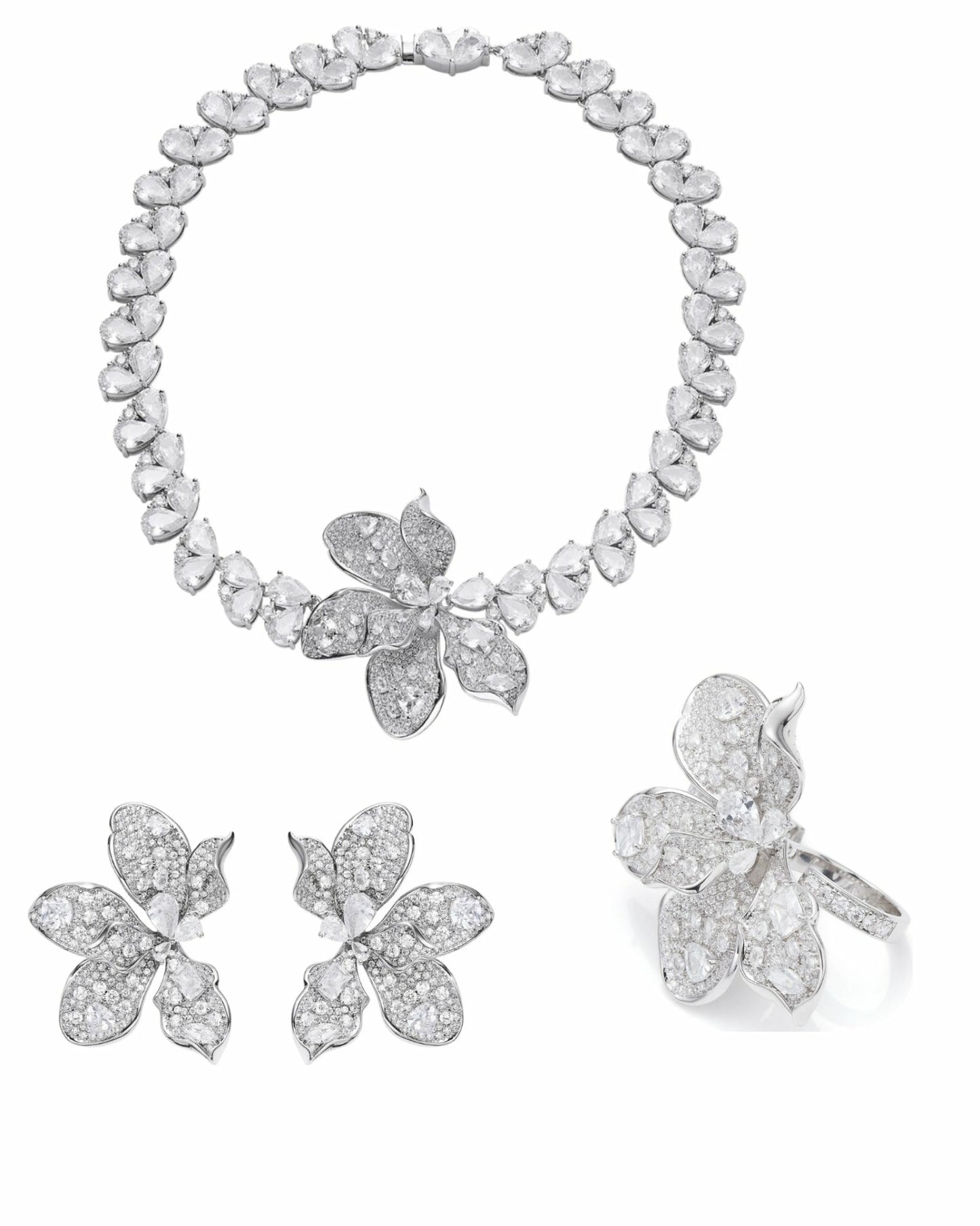 Nana Jacqueline The Midnight Garden: Silver Jewelry Set for Bridal Events White