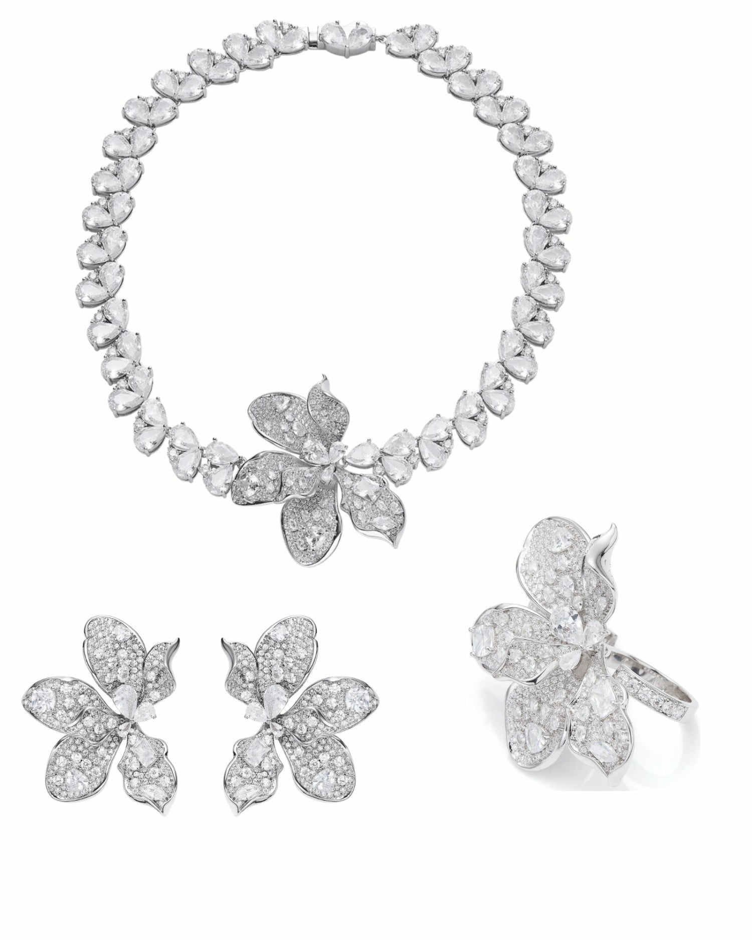 Nana Jacqueline The Midnight Garden: Silver Jewelry Set for Bridal Events White