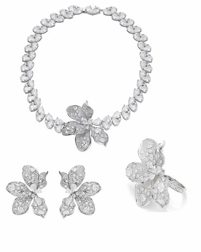 Nana Jacqueline The Midnight Garden: Silver Jewelry Set for Bridal Events White