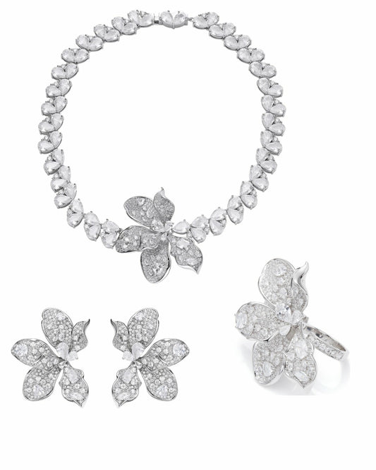 Nana Jacqueline The Midnight Garden: Silver Jewelry Set for Bridal Events White