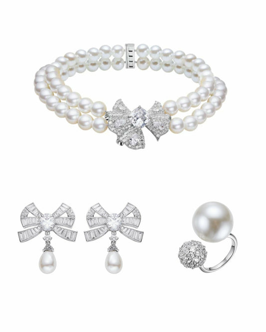 Nana Jacqueline The Pearl & Diamonds Set: White Jewelry Set for Bridal Shower White