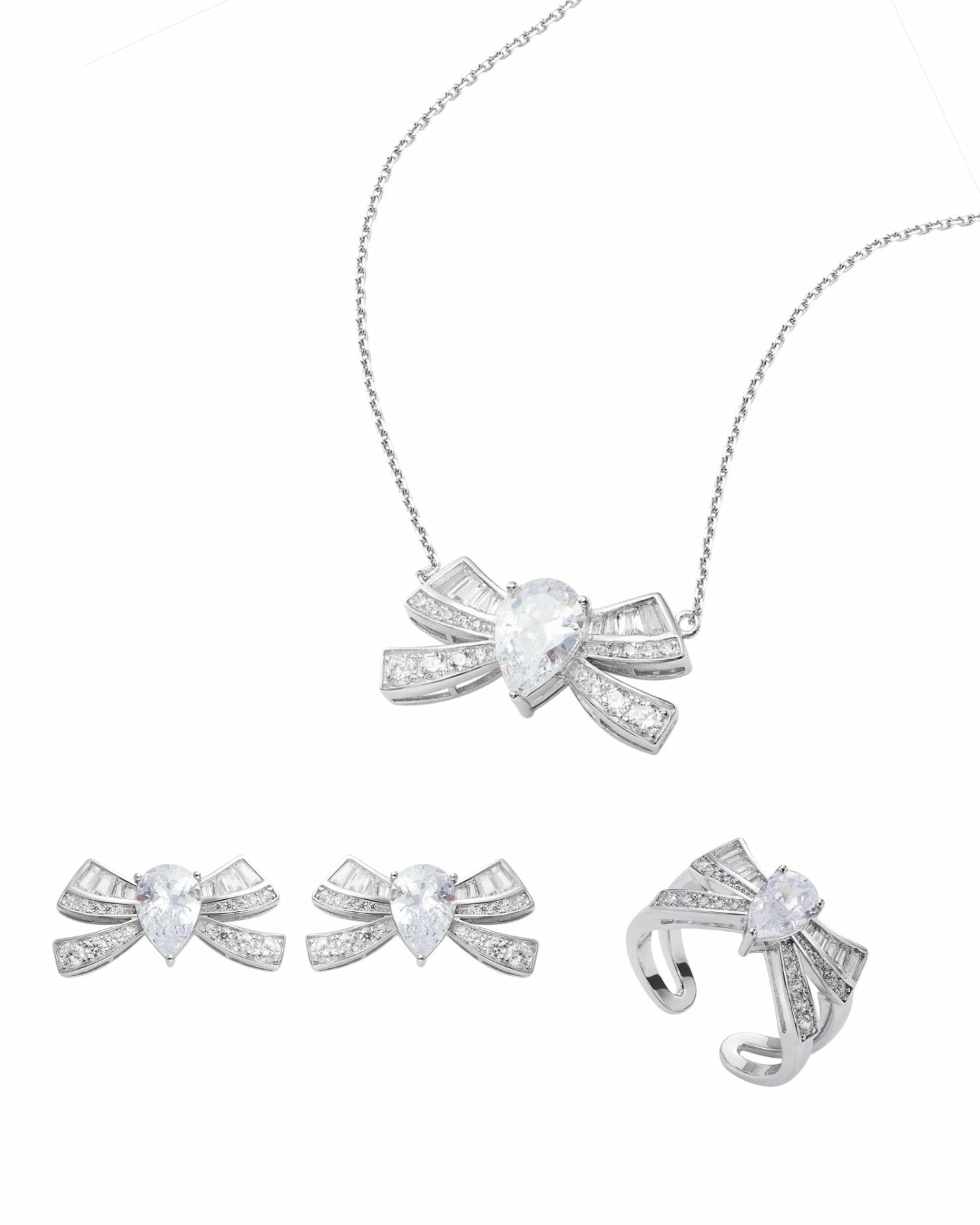 Nana Jacqueline Timeless Ribbon: Silver Jewelry Set for Mother's Day Gift White