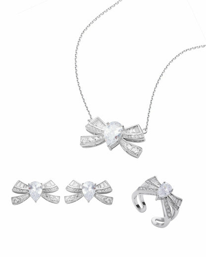 Nana Jacqueline Timeless Ribbon: Silver Jewelry Set for Mother's Day Gift White