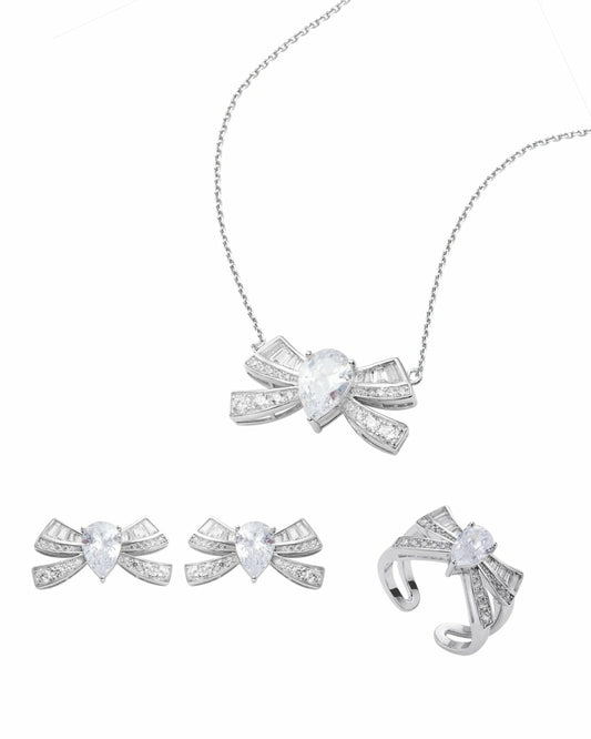 Nana Jacqueline Timeless Ribbon: Silver Jewelry Set for Mother's Day Gift White
