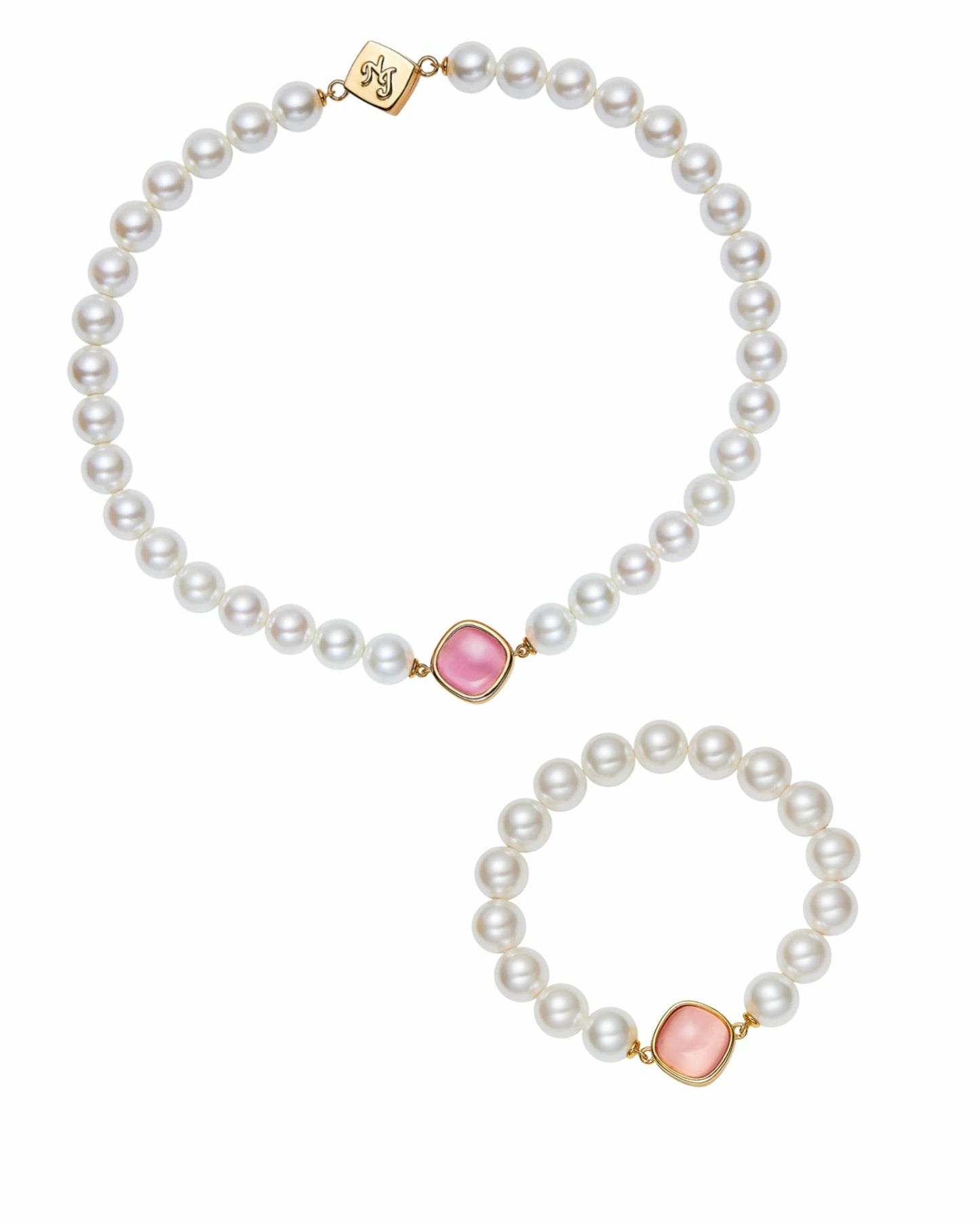 Nana Jacqueline Pearl Embrace: White Pink Jewelry Bundle for Mother's Day Gift Pink