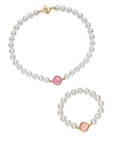 Nana Jacqueline Pearl Embrace: White Pink Jewelry Bundle for Mother's Day Gift Pink
