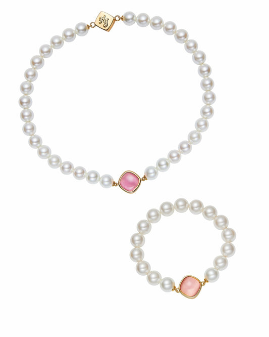 Nana Jacqueline Pearl Embrace: White Pink Jewelry Bundle for Mother's Day Gift Pink
